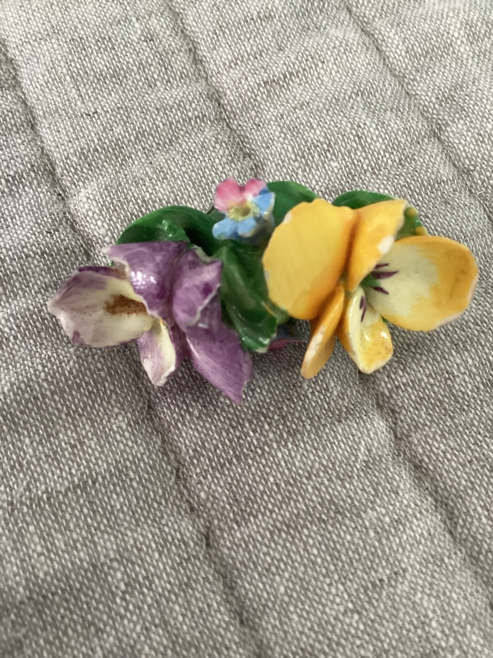 Hand-Painted Floral Porcelain Coalport Broach. Vintage.